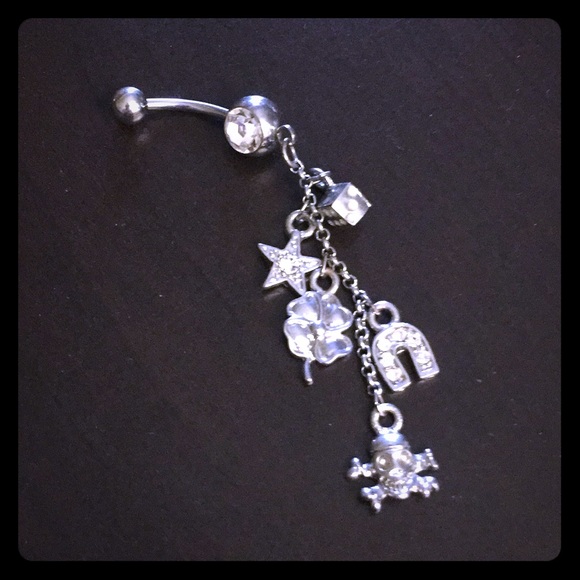 Jewelry - Long Dangle Belly Button Ring, Luck & Life Charms Jewelry - Long Dangle Belly Button Ring, Luck & Life Charms